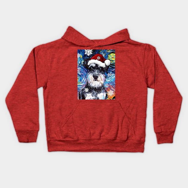 Miniature Schnauzer Santa Kids Hoodie by sagittariusgallery